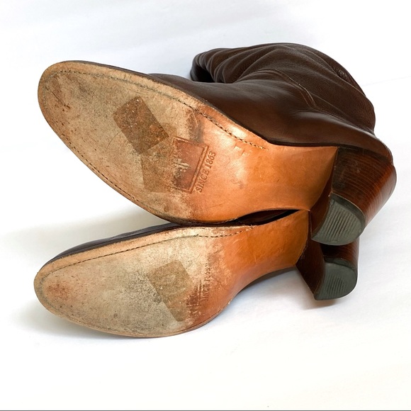 Frye brown leather slouchy chunky heel tall boots - Picture 9 of 11